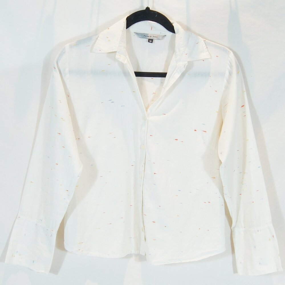 People Tree Women’s White Speckled Organic Cotton Button Up Shirt Size 14 - Picture 2 of 8
